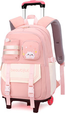 Cat Print Rolling Backpack for Girls Kids Backpack with Wheels Roller Bookbag Tr