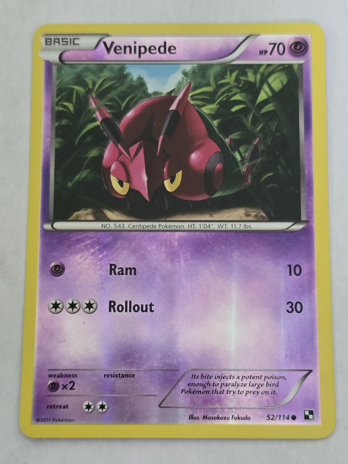 Venipede 52/114 Black & White Reverse Holo Common Light Play Pokemon DNA GAMES