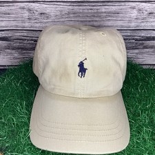 Vintage Polo Ralph Lauren Baseball Hat Cap Beige Adjustable Leather Strap 90s