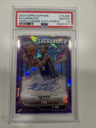Topps 2024-25 Chrome Sapphire De'Aaron Fox Purple Auto #TCA-DF /10 PSA 10