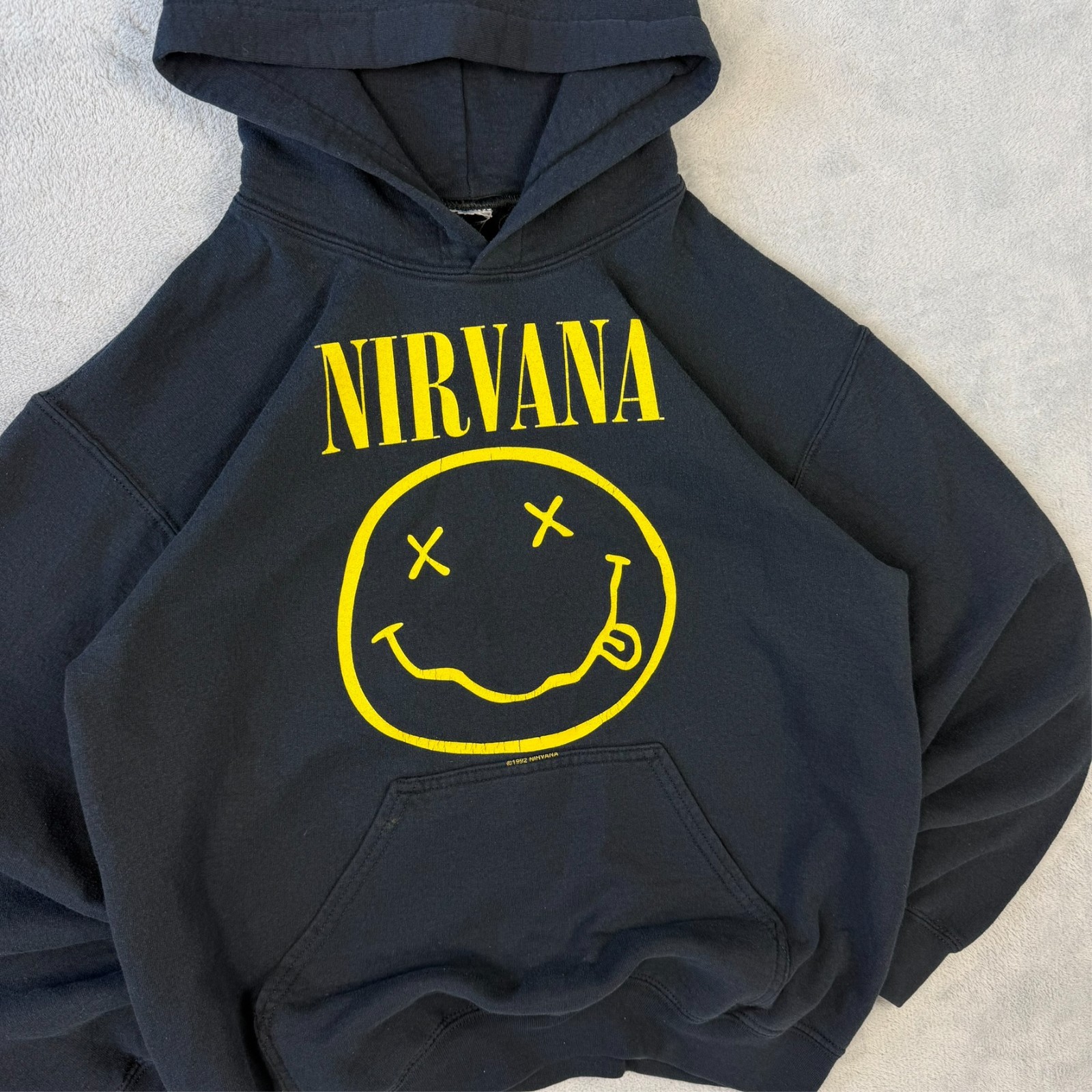 Vintage Nirvana 1992 2000's Reissue Smiley Black Size Small Pullover Hoodie image 3