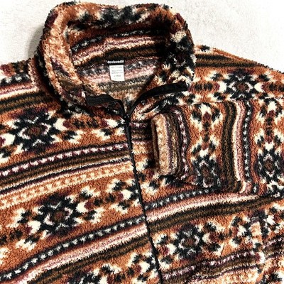 Weekending Sherpa Fleece Jacket Womens L Brown Southwestern Full Zip Aztec Plush