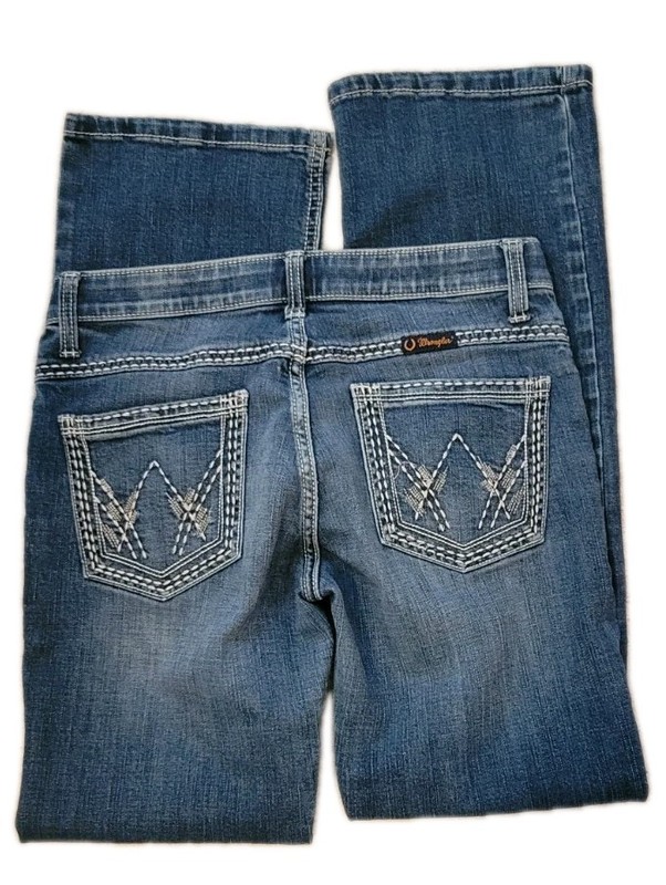 Wrangler Shiloh No Gap Waistband 5 X 32 Medium Wash Embroidered Jeans Retro Y2K 