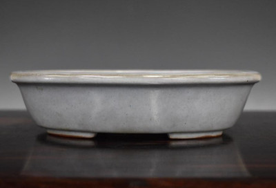 Japanese Bonsai Pot Tokoname WATANABE IKKO 7.2''(18.4cm) Blue Glazed Oval L557
