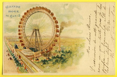 cpa FRANKREICH SELTEN Superb LITHO 1900 Riesenrad von PARIS Galerien Manège Karussell