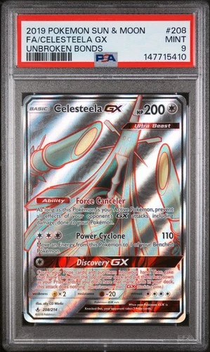 2019 POKEMON SUN & MOON UNBROKEN BONDS #208 FULL ART/CELESTEELA GX PSA 9