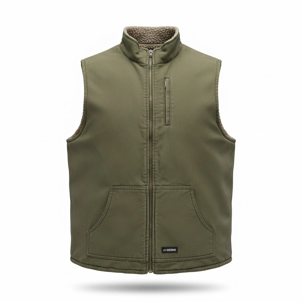 Berne Workwear Vest Mens 2XL Green Cotton Duck Sherpa Lined Full Zip WV15CDG