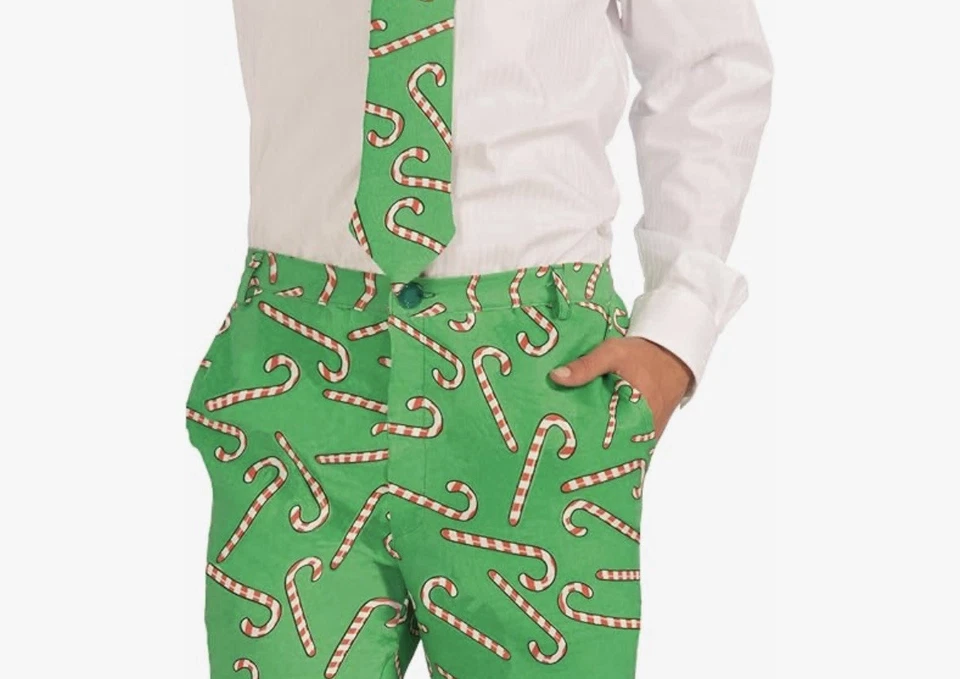 Forum Novelties Men's Plus Size Candy Cane Costume Suit, Green/Red, X-Large, NEW - Image 2 of 2