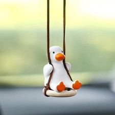 Swing Duck Car Hanging Ornament Cute Sunglasses Rear View Mirror Decor White Duc