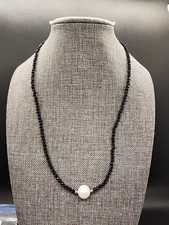 Black Spinel w/ Cultured FW Pearl 18k Yellow Gold/Sterling Silver 18" Necklace