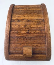 Vintage 1980 Handmade Wooden Stash Box with Roll Top Lid - Hand Made Signed