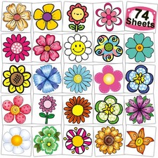 CHARLENT Flower Temporary Tattoos for Kids - 74 Individually Multicolor