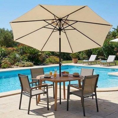 9ft patio umbrellas on sale 9-Foot Outdoor Umbrella -Hexagonal Basic Push-Tilt this umbrella effectively blocks harmful UV rays while creating a comfortable area for relaxation 9' Wooden Commercial Grade Patio