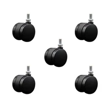 2 Inch Office Chair Casters Nylon Twin Wheel 3/8 Threaded Stem Set of 5 SCC