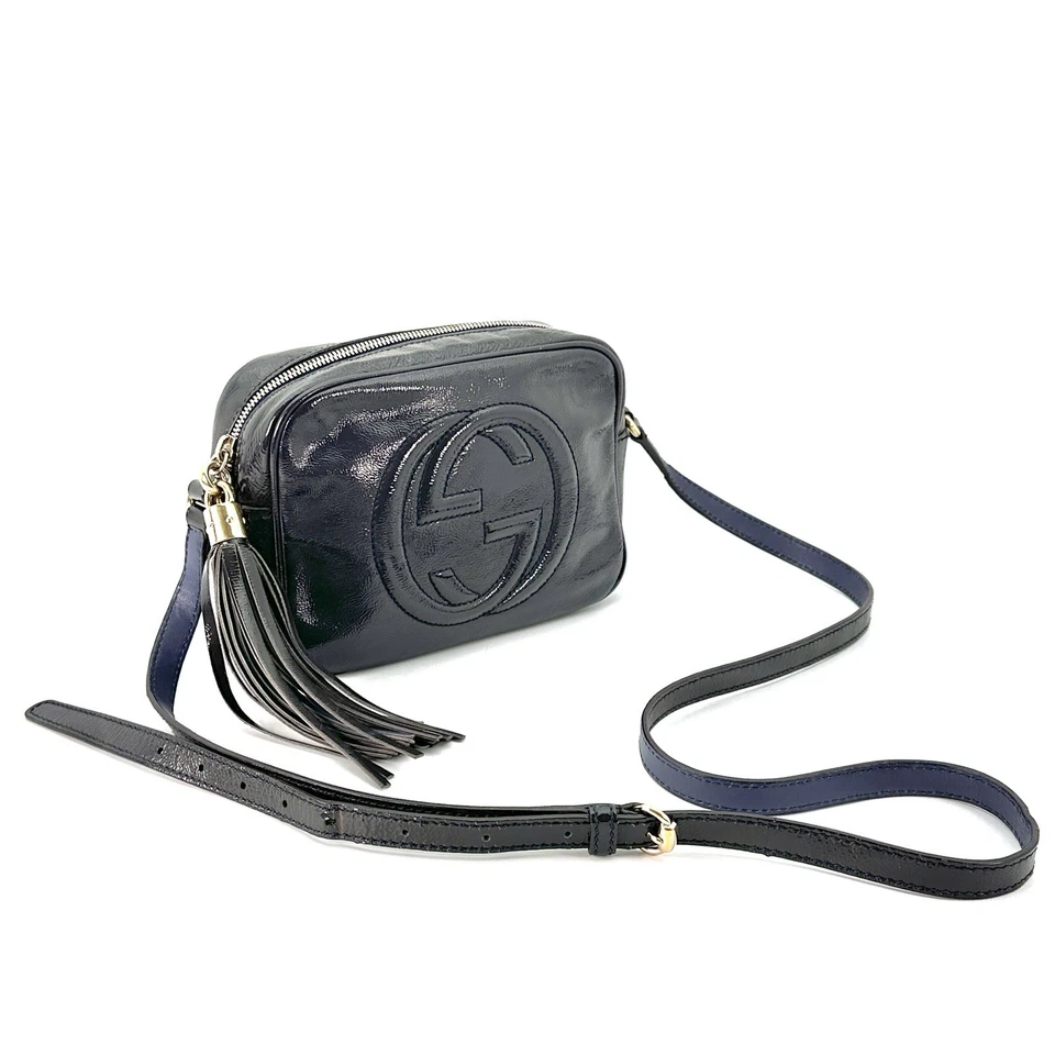 Auténtico bolso bandolera Gucci Soho Disco charol azul marino esmalte Foto 4 de 4