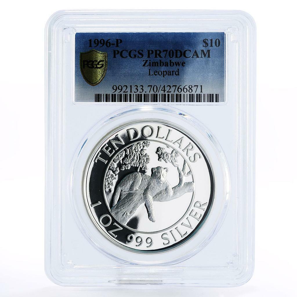コレクション 10srang PCGS Zimbabwe 10 dollars Wildlife Landmarks Leopard PR70 PCGS