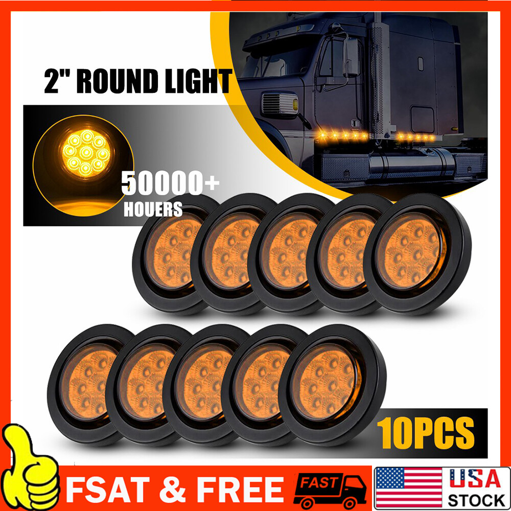 10PCS 2Inch DOT Amber LED Trailer Marker Lights with Grommet for Trucks