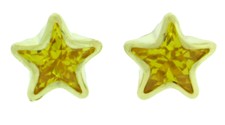 14K Solid Yellow Gold Star Shape Screw Back 6 mm Yellow CZ Bezel Stud Earrings