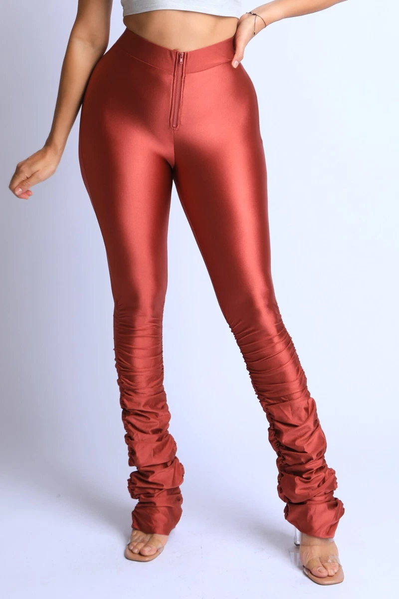 Women s Ruched Hem Zipper Front Nylon Spandex Classy Leggings