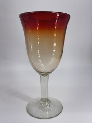 Collectible Large 8 1/2  Ruby Red Ombré Blown Glass Wine / Water Goblet