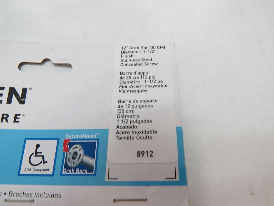 Barra de agarre de baño de acero inoxidable de 12 pulgadas de seguridad para baño Moen 8912 (I2E676C) Foto 4 de 4