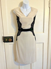 Spotlight By Warehouse Beige Dress Bodycon Lace Panels Size 8