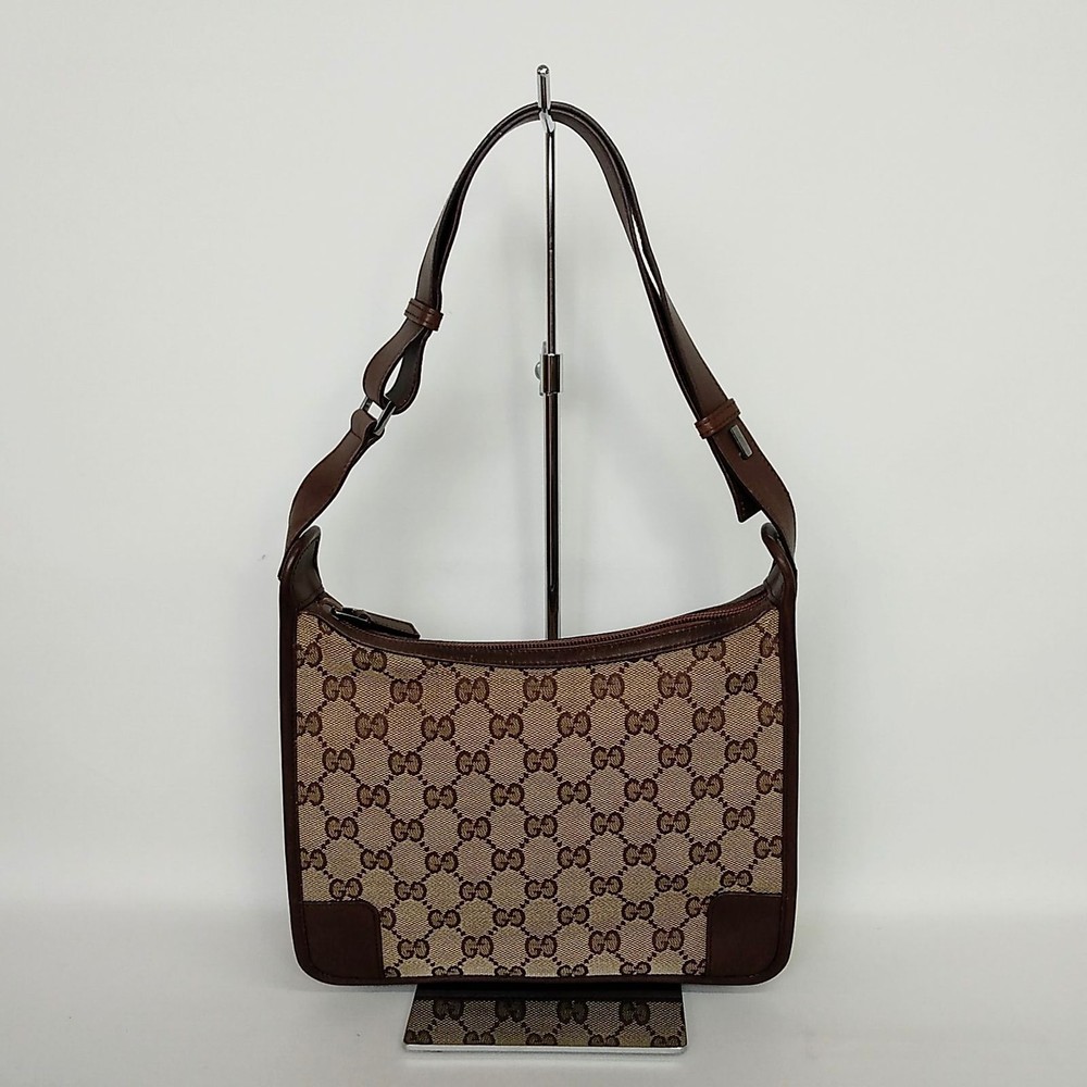 Gucci GG  Handbag Dark Brown Canvas Leather From Japan