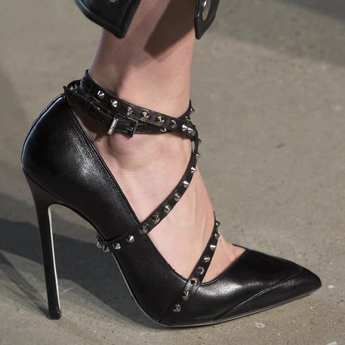 Women Rivet Black High Heels Sexy 