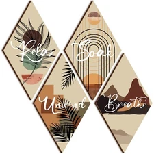 FairySandy 4 Pcs Boho Bathroom Wall Art Bohemian Restroom Decor Rustic Bathro...