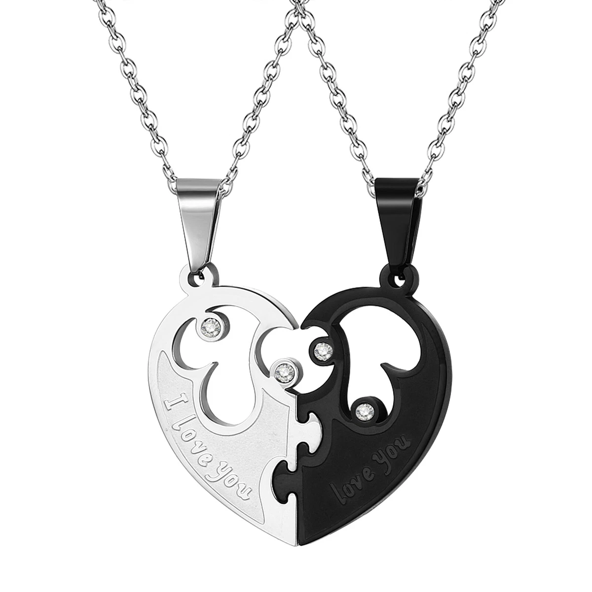 2 half sale heart necklaces couples