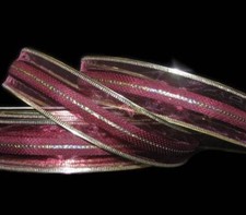 50 Yards SALE Christmas Burgundy Wine Dark Red Gold Semi Sheer Wired Ribbon 1 1/