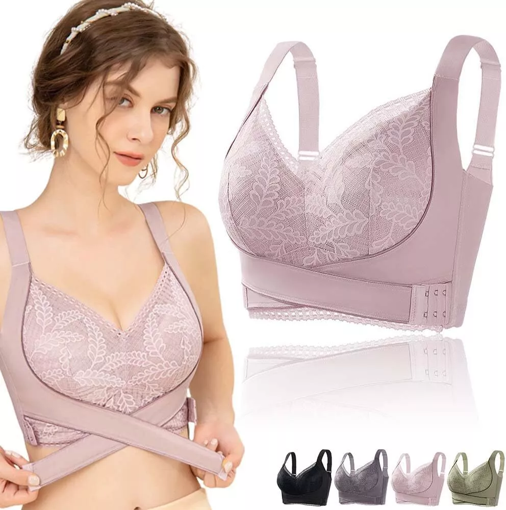 Kendally Bra,Wireless Shaping Comfy Corset Bra Front Cross Side Buckle Lace  Bras