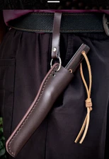 waist belt bag knife blade sheath scabbard holder pocket cow leather brown Q37