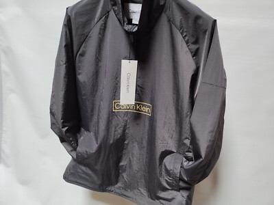 READ LOOSE BAGGY! Calvin Klein MENS LARGE Half Zip Windbreaker Light Jacket GRAY