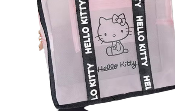 New PINK Hello Kitty LARGE Mesh Clear Shopping Handbag Flower Tote Bag thumbnail 3