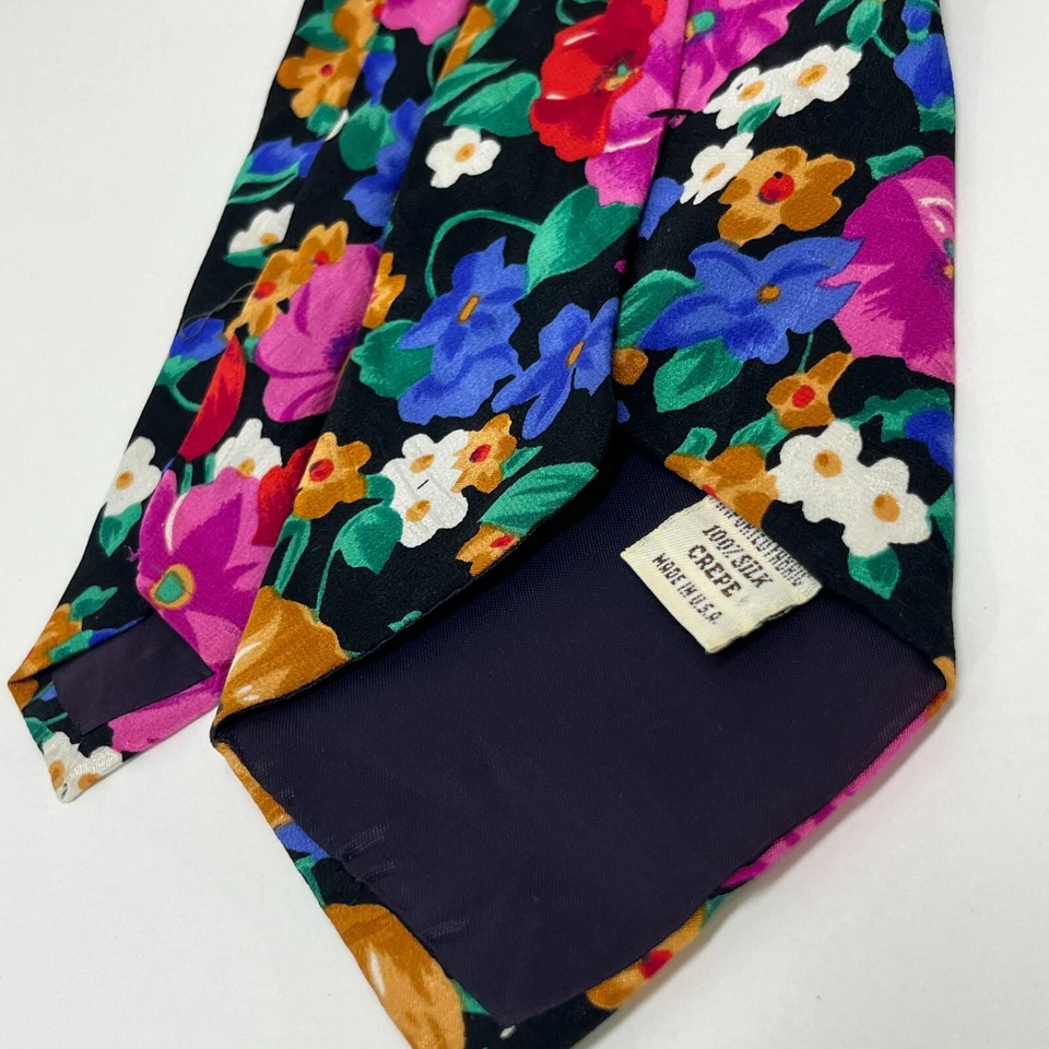Corbata de cuello vintage para hombre Nino Cerruti - 100 % seda hecha en EE. UU. colorida floral Foto 4 de 4