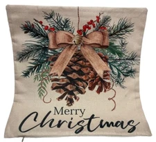 Pine Cone Wreath Merry Christmas Throw Pillow Cover Winter Holiday Home Decor