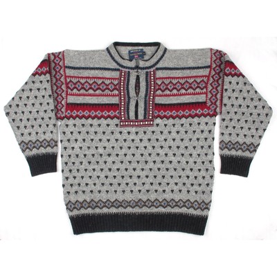 DEVOLD by OLMES CARETTI Herren Fair Isle Nordic Sweater Wollpullover Grau L Large