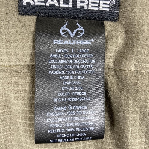 Real Tree Jacket Womens Large Camo Camouflage Puffer Hunting Hooded ZIp Pocket - Picture 9 of 12