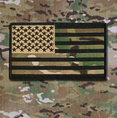 Large 5" X 3" US American Flag Patch (Multicam - Black ) Hook and Loop Backing - Picture 2 of 3
