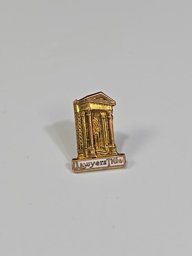Lawyers Title Company Lapel Pin Tie Tack Gold Color Metal Ornate Building RARE