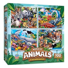 World of Animals 100 Piece Jigsaw Puzzle 4-Pack