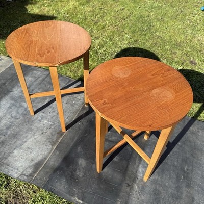 Vintage Holz Couchtische Rund Klappbar Pflanzenständer Danish Scandi Stil