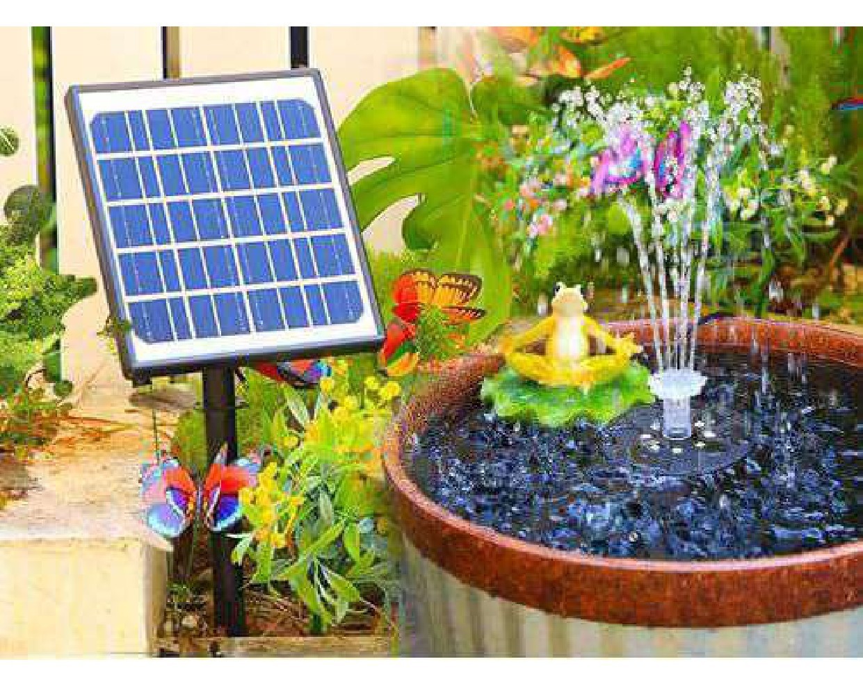 Fontana solare a LED  per esterni con telecomando e palo fisso, 21 effetti