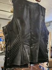 Genuine Leather Black Leather Biker Vest XL Sleeveless Zip Lined Pockets