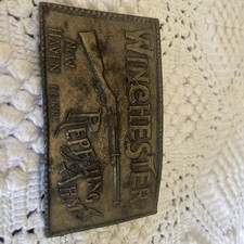 Winchester Repeating Arms Metal Belt Buckle New Haven Conn Vintage 70s