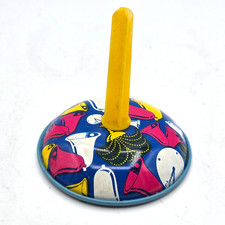 US Metal Toy Mfg Tin Bell Ringer Noise Maker Blue Bell Pattern 1950-1960