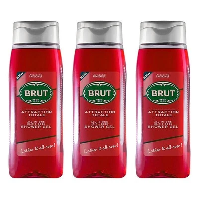 Brut Attraction Totale All-In-One Hair & Body Shower Gel 500 ML - Pack of 3