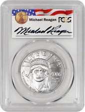 2006 W $100 American Platinum Eagle 1 oz .9995 Fine Reagan Series PCGS SP70 3532.98 per troy oz