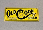 VINTAGE 15” OLD COON CIGAR TOBACCO PORCELAIN SIGN CAR GAS OIL TRUCK MOTORCYCLE